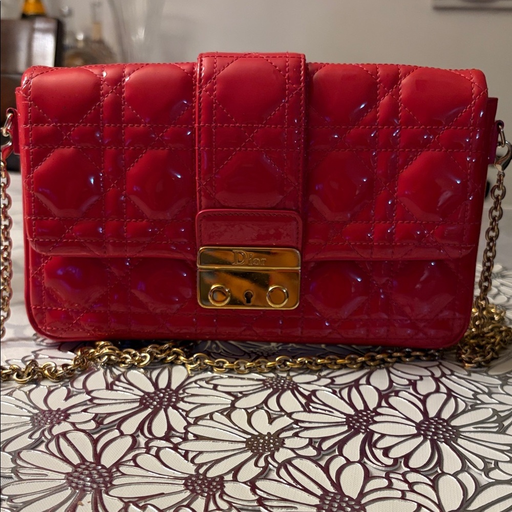 Dior Glossy Red Crossbody Bag with Gold Chain
